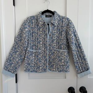 NWOT Monoprix Women’s/Girl’s Quilted Jacket Blue Floral Striped Size XXS/12yrs